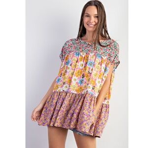 "The Alexandria" Mixed Floral Print Tiered Tunic